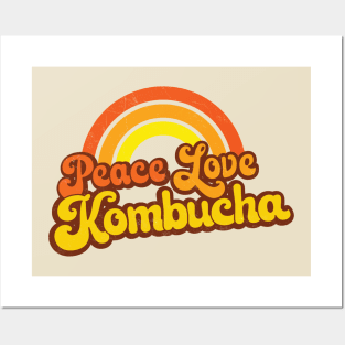 PEACE, LOVE, KOMBUCHA - Retro Rainbow Posters and Art